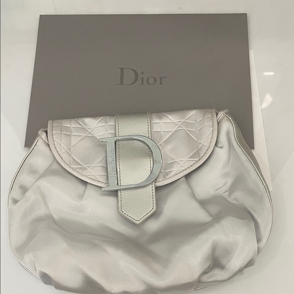 Dior Parfums Silver Quilted Satin Clutch bag